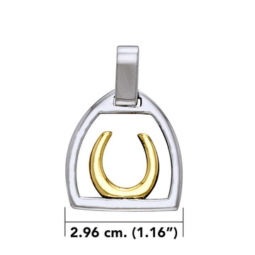 Horseshoe Stirrup Silver with 14k gold accents Pendant MPD2249 - Jewelry
